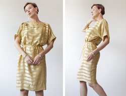 M COSTAS French vintage beige silk semi sheer striped half sleeve midi dress3.jpg
