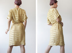 M COSTAS French vintage beige silk semi sheer striped half sleeve midi dress4.jpg