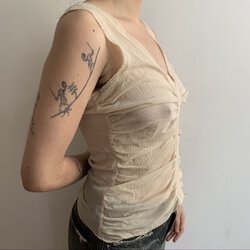 PLEIN SUD Sheer Ruched Beige Tank Top1.jpg