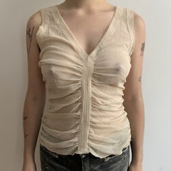 PLEIN SUD Sheer Ruched Beige Tank Top2.jpg