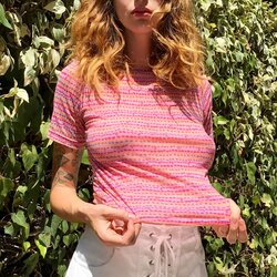 Adorable vintage 90s bubble gum hue thin and stretchy top3.jpg